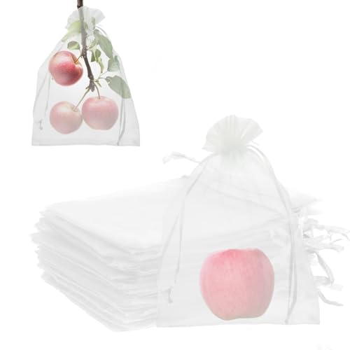 50PCS Fruit Protection Bags, 6x9 Inch White Fruit Netting Cover Bags Drawstring Mesh Fruit Protectors Pest Barrier for Plant Fruit Flower Veggies Garden - size: 50PCS 6x9 inches