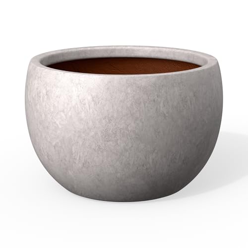 Kante CON Gray Concrete Planter 15.7" Dia All-Weather Round Accent Pot - color: Light Gray, size: 15.7-Inch Dia