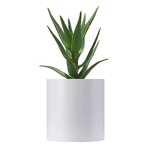 FaithLand 8 Inch Fiberstone Planter - Lightweight Modern Cylinder Plant Pot with Drainage Hole & Plug, Indoor Outdoor Use, Matte White - color: Matte White, size: 8 inch