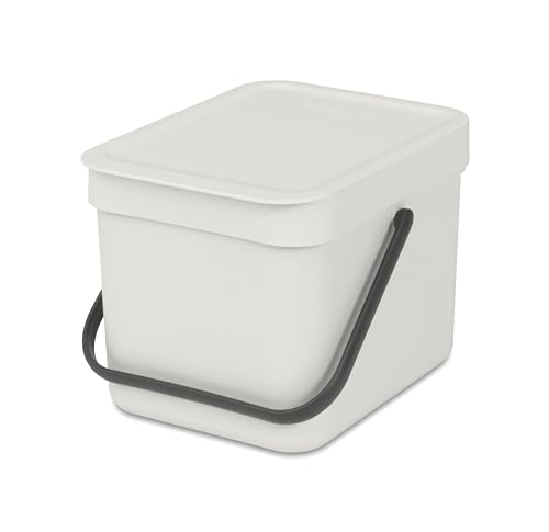 Brabantia Sort & Go Kitchen Countertop Food Scraps Compost Bin | XS / 1.6 Gal / 6L | Light Gray | Removable Stay-Open Lid, Carry Handle, Easy-Clean Recycling Box | Wall-Mounting Bracket Included - color: Light Gray, size: 1x 1.6 Gal / 6L