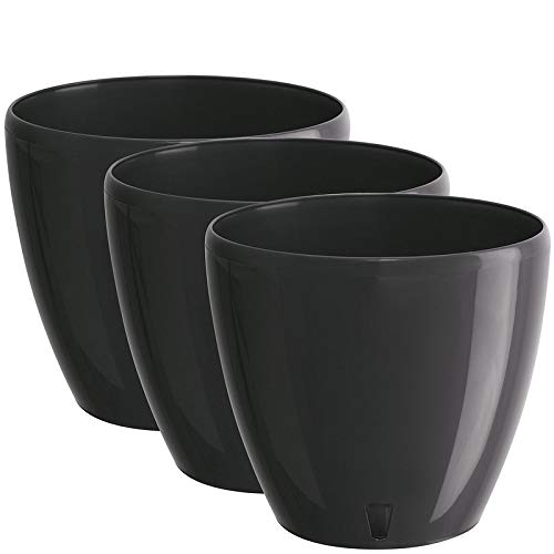 Gardenera 7.9" Deco Self Watering Pots for Indoor Plants in Anthracite (Set of 3) - Decorative Flower Pot with Water Level Indicator and Drainage Cartridge for All House Plants, Flowers and Herbs - color: Anthracite - Set of 3, size: 7.9 Inch