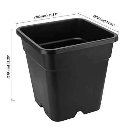 MOUYAT 5 Pack 5 Gallon Large Square Nursery Pots with Saucers, 12 x 12 Inch Black Plastic Plant Nursery Pots Garden Planter for Planting Flowers - color: Black, size: 5 Pack 5 Gallon