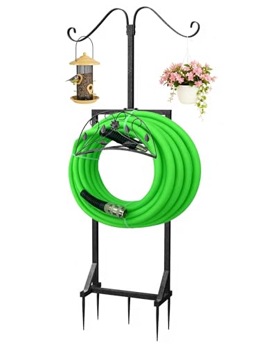 Garden Hose Holder Outside: Water Hose Stand with 2 Shepherds Hooks