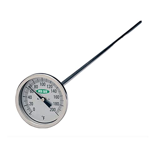 VeeGee Dial Compost Thermometer, with Glass Face, 36" Stem, 3" Dial, 0 to 200 Degrees F - size: 36 inches Stem x 3 inches Dial