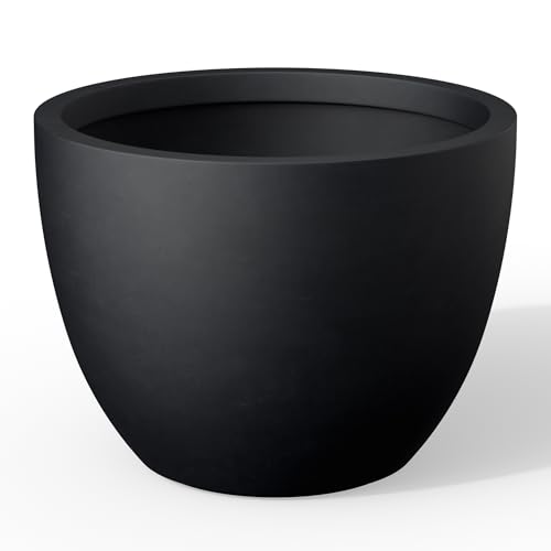 Kante Large Round Bowl Black Concrete Planter 10.6" Tall, Outdoor - color: Black, size: 14.2"w x 10.6"h