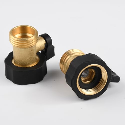 2 Pack Brass Garden Hose Shut Off Valve, 3/4" Male x 3/4" Female Short Hose Valve Adapter, Heavy Duty Water Shut Off for Outdoor Faucets, Sprinklers, RV, Camper, Hose Repair (Short Version)