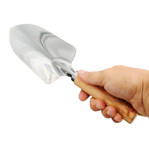 Garden Tool Shovel for Digging Gardening Trowel for Lawn Planting Stainless Steel Spade Wooden Handle Anti Slippery - color: Silver Wooden Handle