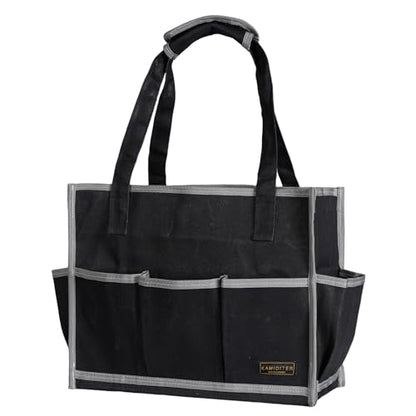 Waxed Canvas Tool Pouch,1 Large Capacity Pocket & 14 Pockets Garden Tool Storage Bag, 14.5 X 6.5 X 11 inch Muti-Purpose Tool Bag with Padded Handle | Black - color: Black