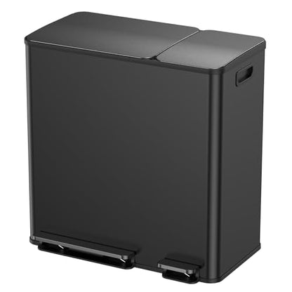 Lovewind Double Trash Can Kitchen, 13+5.5 Gallon Stainless Steel Dual Trash and Recycle Bin Combo with Silent Close Lid, Heavy-Duty Foot Pedal, Easy to Clean Garbage Can for Large Families, Black - color: Black, size: 13+5.5 Gallon
