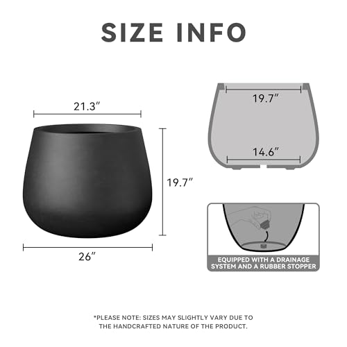 Kante Curva Series Planter, 21.3 Inch Round Concrete Plant Pot with Draiange Hole and Rubber Plug, Suitable for Indoor Plants, Home, Garden, Patio, Black - color: Black, size: 26"Dia x 19.7"H