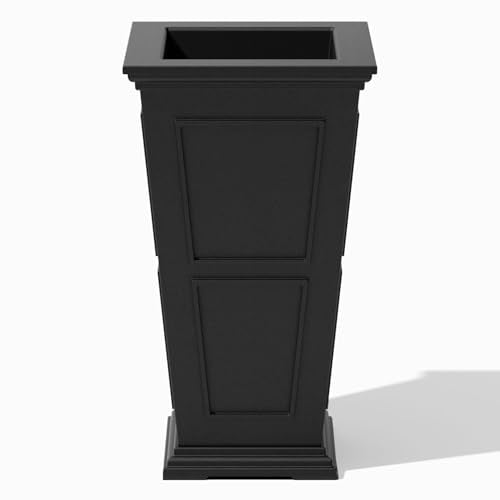 Veradek Brixton Series Planter - Tall Outdoor Planter with Shelf - color: Black, size: 26 inch
