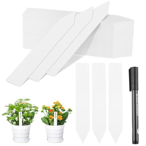 Greaner Garden Markers 100PCS, 6 Inch Plant Markers for Outdoor Plants Waterproof, Plastic Plant Labels with Garden Marker Pen-White, Plant Signs for Indoor Outdoor, Garden, Greenhouse, House(White) - color: White, size: 0.9x6 Inch-100 PCS