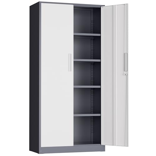 Incbruce 72” Metal Storage Cabinet, Garage Cabinets and Storage System with Doors and Shelves, Tall Lockable Tool Cabinet for Garage, Office, Home (Grey White) - color: Grey White, size: 72"Storage Cabinet