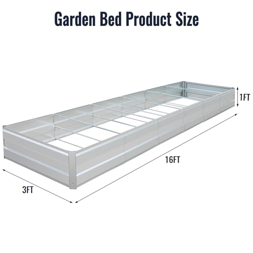 Galvanized Raised Garden Bed Kit, 16x3x1FT Metal Raised Garden Beds for Vegetables - size: 16*3*1FT