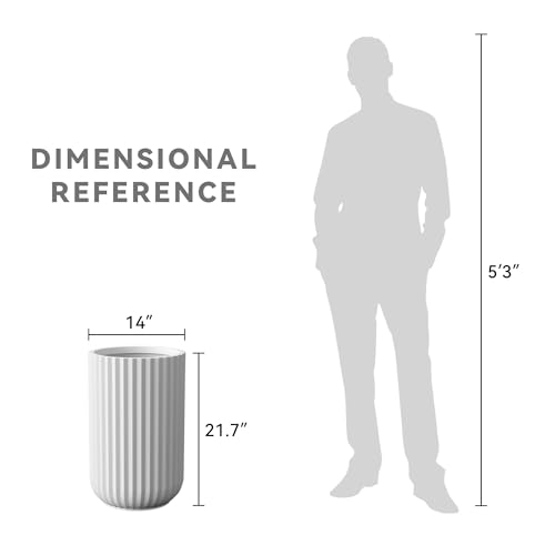 Kante Large Round Column White Concrete Planter 21.7" Tall, Outdoor - color: White, size: 14"w x 21.7" h