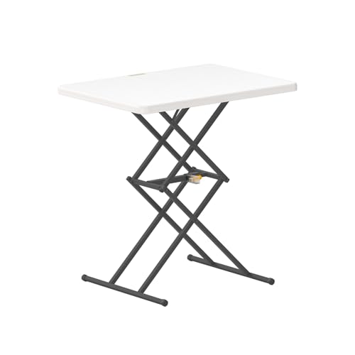 FanttikOutdoor Small Folding Table Quick Adjust 3 Heights, TV Tray, Dining - color: Granite White