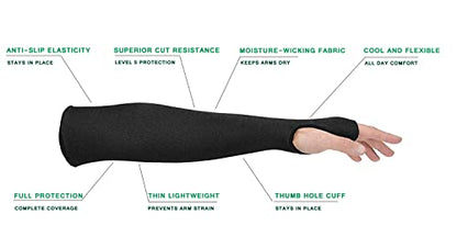 5 Pairs Protective Arm Sleeves, Level 5 Protection Cut Resistant Sleeve with Thumb Hole (Black) - color: 5 Pairs Cut Sleeves