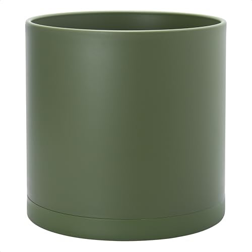 D'vine Dev Plastic Planter Pot with Saucer, 14 in, Olive, 74-X-I-4 - color: Olive, size: 14 Inch