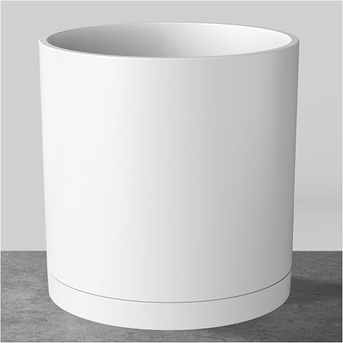 FaithLand 14-Inch Large Modern Cylinder Planter, Thick-Walled Plastic Plant Pot with Drainage Holes and Detachable Saucer, Matte White, Ideal for Indoor & Outdoor Plants Flowers - color: Matte White, size: 14 Inch