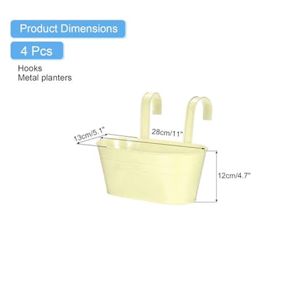 uxcell Rail Planter for Outdoor Plants, 4 Pcs 11" Iron Wall Hanging Planters Fence Railing Balcony Planters with Drainage Holes and Detachable Hooks, Cream - color: Cream