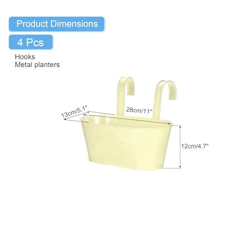 uxcell Rail Planter for Outdoor Plants, 4 Pcs 11" Iron Wall Hanging Planters Fence Railing Balcony Planters with Drainage Holes and Detachable Hooks, Cream - color: Cream