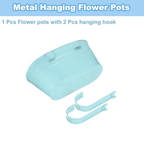 uxcell Rail Planter for Outdoor Plants, 4 Pcs 11" Iron Wall Hanging Planters Fence Railing Balcony Planters with Drainage Holes and Detachable Hooks, Light Blue - color: Light Blue
