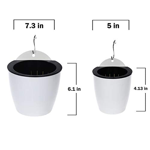 3 Packs 7.3" Plastic Self Watering Pots Wall Hanging Planters Wall Mounted Wicking Flower Pots for Indoor and Outdoor African Violet, Ocean Spider Plant, Orchid, White - size: 7.3"