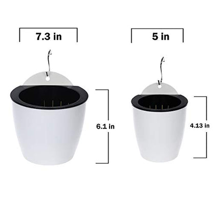 3 Packs 7.3" Plastic Self Watering Pots Wall Hanging Planters Wall Mounted Wicking Flower Pots for Indoor and Outdoor African Violet, Ocean Spider Plant, Orchid, White - size: 7.3"