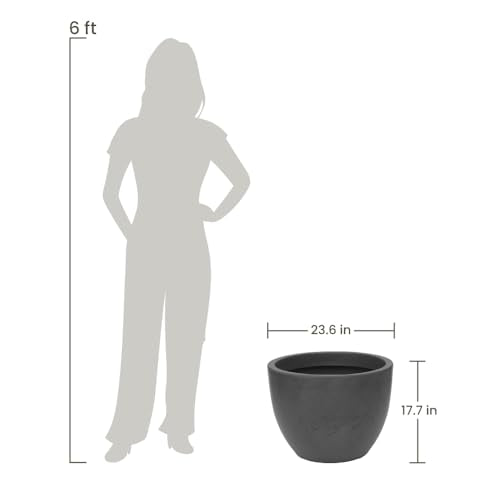 23.6" Wide Planter | Eco-Friendly Round Planter for Indoor or Outdoor Deck/Porch | Durable All-Weather Use Modern Pot for Trees, Flowers, Plants - Marbled Black - color: Marbled Black, size: 17.7" H x 23.6" W