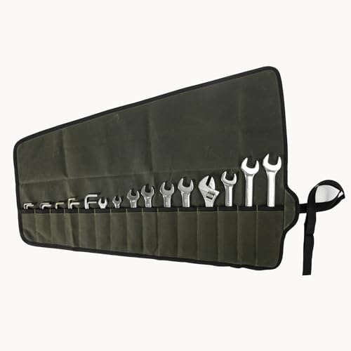 Chisel Roll,6 Pockets Roll Up Tool Pouch,Waxed Canvas Small Tool Roll Organizer and Wrench Roll Up Pouch,Store Chisel,Wrench,Pliers,Carving Knife (Army Green -3) - color: Army Green -3