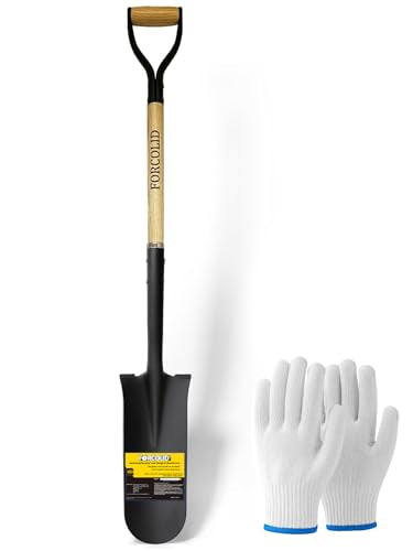 Drain Spade Shovel, Garden Drain Spade, Trenching Shovel, Woode D-Handle, Steel Y-Grip, 45 Inch Spade for Digging Transplanting & Edging - color: Red handle