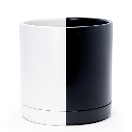 D'vine Dev 10 Inch Ceramic Planter Pot, Black White Split, 94-O-E-0 - color: Split Monochrome Black & White, size: Large