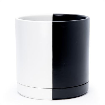 D'vine Dev 10 Inch Ceramic Planter Pot, Black White Split, 94-O-E-0 - color: Split Monochrome Black & White, size: Large