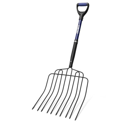10-Tine Pitch Fork for Gardening, Heavy Duty Manure & Mulch Fork with Fiberglass Handle, Wide Bedding Hay Fork for Compost, Farm, 45 Inch