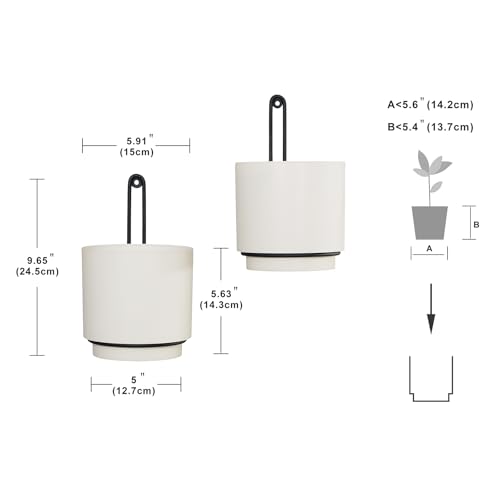 2 Pcs Wall Mounted Hanging Planter Vase for Indoor and Outdoor Plants Modern Metal Wall and Ceiling Planter Minimalist Flower Pot (White, 5.91 inch) - color: White