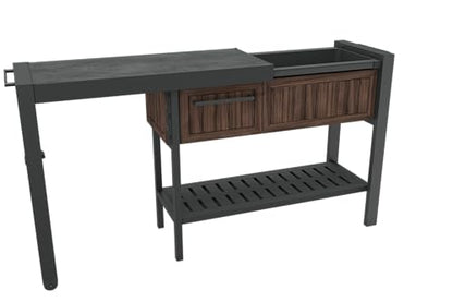 Keter Extendable Outdoor Bar Cart with Hidden Cooler, Storage Drawers & Prep Surface – Mobile Patio Serving Station with Drainage Kit & Hidden Wheels for Backyard, Garden & Poolside Entertaining - color: Extendable Bar Cart Rosewood