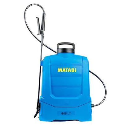 Matabi e15 LT Battery Powered Pump Sprayer 3,9-Gal - Removable Li-Ion Battery - Up to 39 Gal Autonomy - Compact and Lightweight Design - Padded Straps - Ergonomic Tank - Nozzles Included