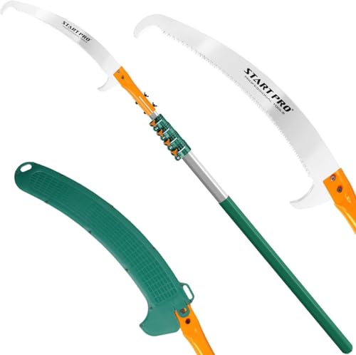 StartPro 23ft Reach Tree Pruning Saw, Telescopic, Manual, Lightweight, 18ft Extendable Pole Saw with Sharp Carbon-Enriched Blade for Efficient Tree Maintenance and High-Reach Branch Cutting.