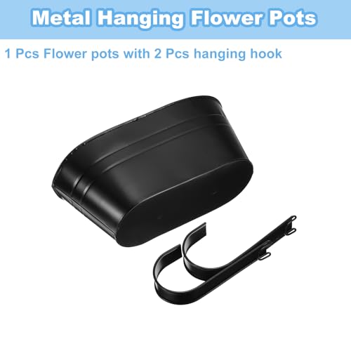 uxcell Rail Planter for Outdoor Plants, 4 Pcs 11" Iron Wall Hanging Planters Fence Railing Balcony Planters with Drainage Holes and Detachable Hooks, Black - color: Black