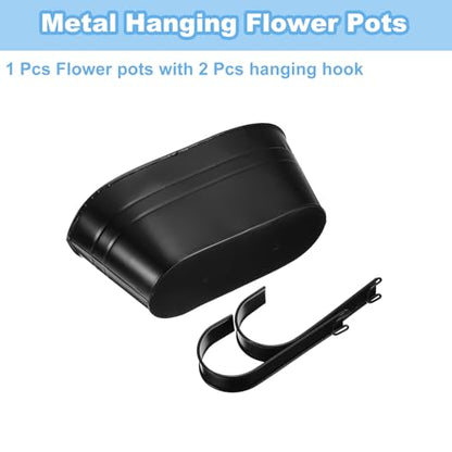 uxcell Rail Planter for Outdoor Plants, 4 Pcs 11" Iron Wall Hanging Planters Fence Railing Balcony Planters with Drainage Holes and Detachable Hooks, Black - color: Black