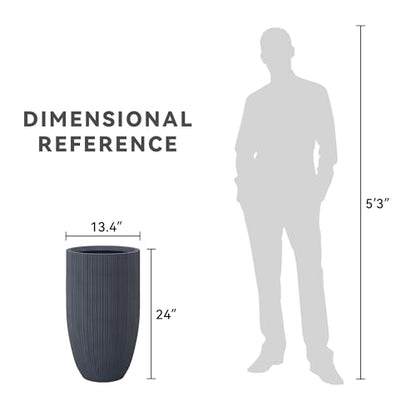 Kante Large Round Tapered Charcoal Concrete Planter 24" Tall, Outdoor - color: Textured Charcoal, size: 24" Tall