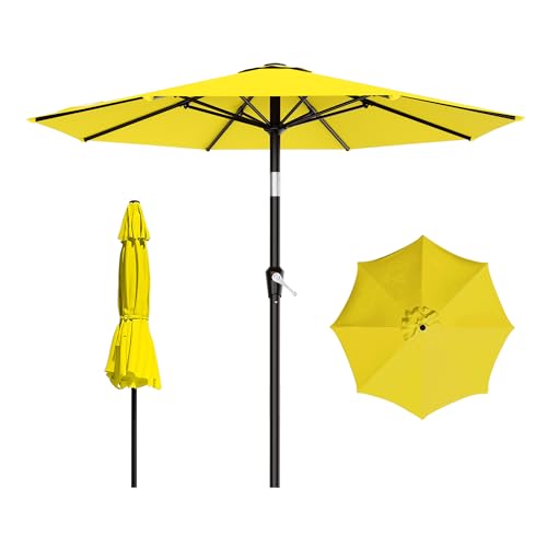 AreShark 9FT Outdoor Patio Umbrella with Tilt and Crank, Yellow - color: Yellow, size: 9ft