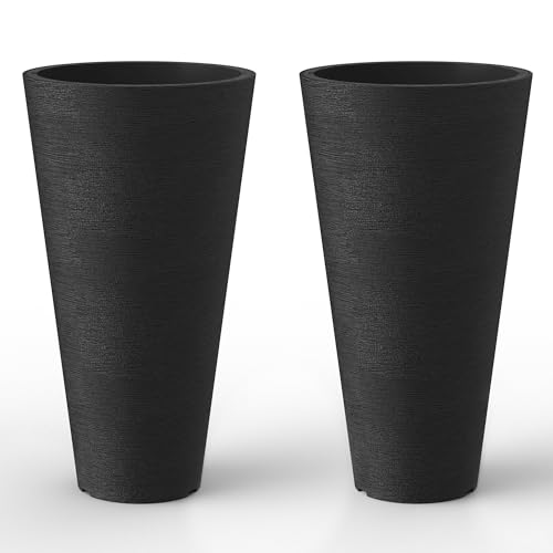 Kante Set of 2 Black Plastic Round Planters 29" Tall Home & Outdoor - color: Black, size: 29" H