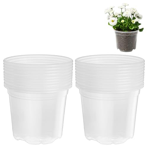 M METERXITY 20 Pack Clear Nursery Pots with Drainage Holes, Sturdy Plastic Seedling Starter Pots for Plants, Vegetable, Succulent, Propagation, Root Cutting, Seed Starting [4'' x 3''] - size: 3.94''