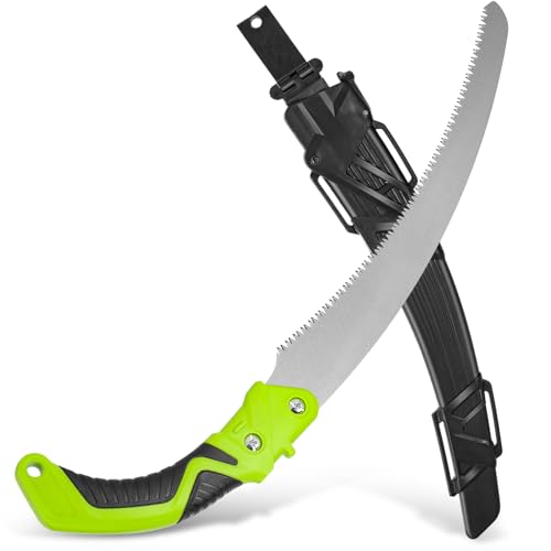 Auto Dynasty 15.5" Curved Pruning Handsaw with Sheath Non-Slip Grip, Green - style: Curved Blade Waist Saw