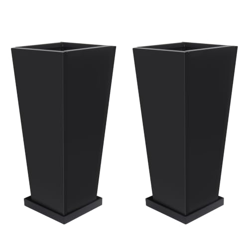 24" Metal Tall Outdoor Planters Set of 2, Durable & Wealtherproof - size: 24" H