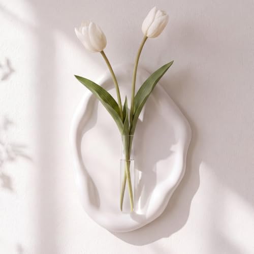 Modern Wall Mounted Resin Vase with Magnetic Glass Tube, White - color: White