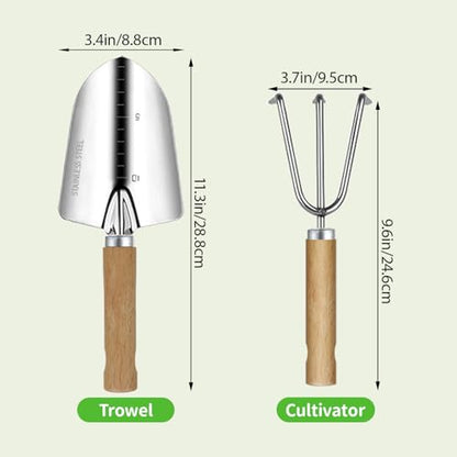 Garden Tool Set, 2 Pieces Stainless Steel Heavy Duty Garden Tools, Gardening Kit with Wooden Handle Garden Hand Tools, Durable Garden Tools for Gardening, Gardening Gifts for Women Men - style: 2PC(Trowel&Cultivator)