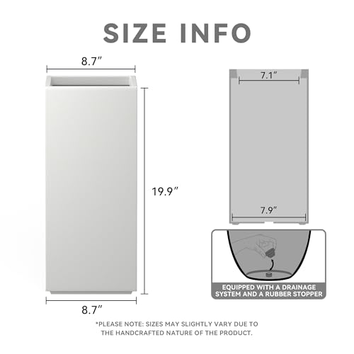 Kante Small Column Square White Concrete Planter 19.9" H, Outdoor - color: Pure White, size: 19.9" H