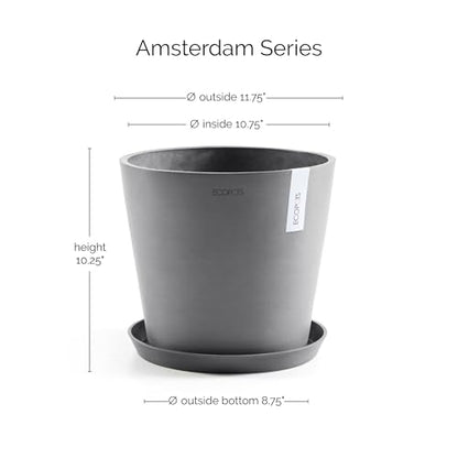 Ecopots Amsterdam Round Planter with Water Reservoir, Grey, 12" - color: Gray, size: 12 inches